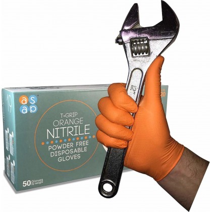 ASAP T-Grip Orange Nitrile Powder Free Mechanical Working Gloves (50's per box)
