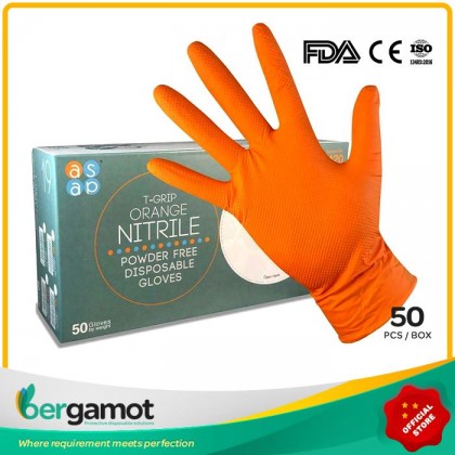 ASAP T-Grip Orange Nitrile Powder Free Mechanical Working Gloves (50's per box)